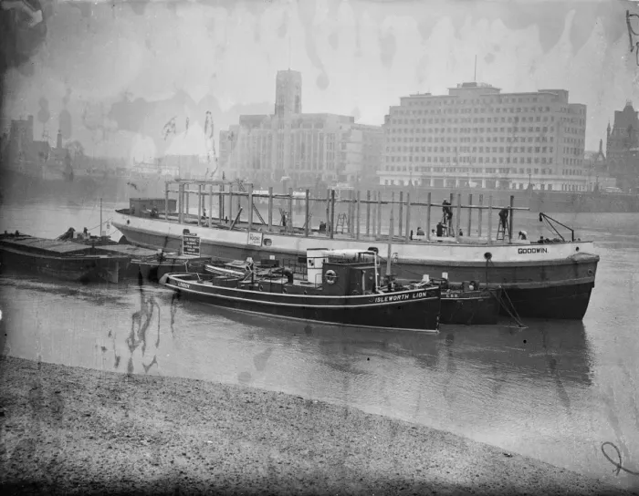 Framed Print : Red white and blue Coronation barge. Coronation Stand is being built on a barge painted red white Framed Print : Red white and blue Coronation barge. Coronation Stand is being built on a barge painted red white