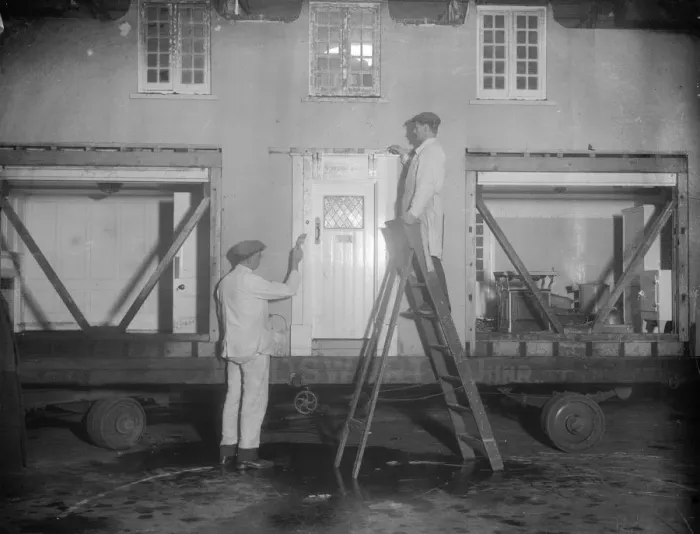 Framed Print : Repairing Princess Elizabeths model house at the Olympia. Immediately on arrival Framed Print : Repairing Princess Elizabeths model house at the Olympia. Immediately on arrival
