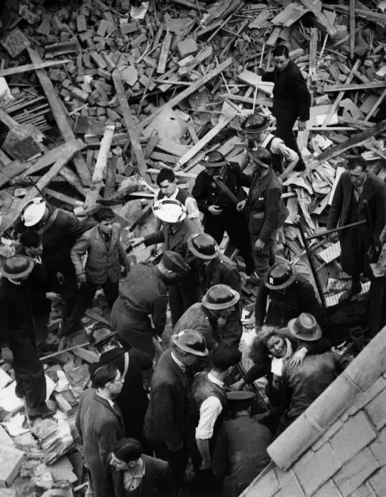 Framed Print : Rescue at a factory in Bexley, Kent after a bomb during the Blitz - 30 September 1940 Framed Print : Rescue at a factory in Bexley, Kent after a bomb during the Blitz - 30 September 1940