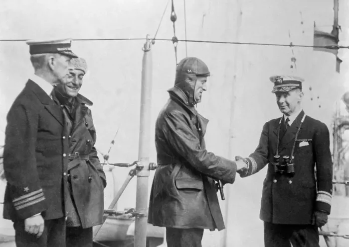 Framed Print : The Rescued Italian Airman. Admiral McGruder greeting Antonio Locatelli, the Italian Framed Print : The Rescued Italian Airman. Admiral McGruder greeting Antonio Locatelli, the Italian