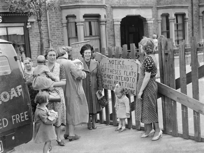 Framed Print : Residents of a street in Plumstead stage a small demonstration in reaction to how