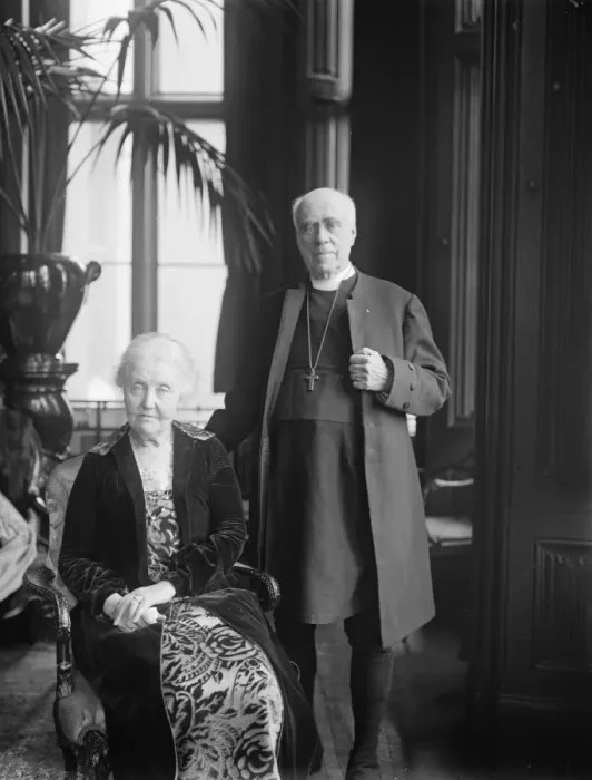 Framed Print : The resignation of the Archbishop of Canterbury. Dr and Mrs Randall Davidson photographed Framed Print : The resignation of the Archbishop of Canterbury. Dr and Mrs Randall Davidson photographed