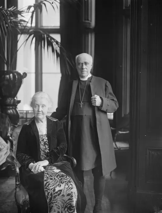 Framed Print : The resignation of the Archbishop of Canterbury. Dr and Mrs Randall Davidson photographed Framed Print : The resignation of the Archbishop of Canterbury. Dr and Mrs Randall Davidson photographed