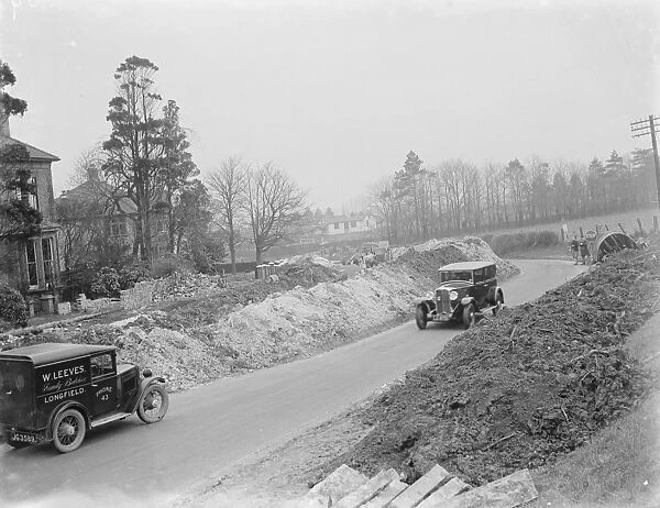 Road widening taking place in Wrotham, Kent. 1937