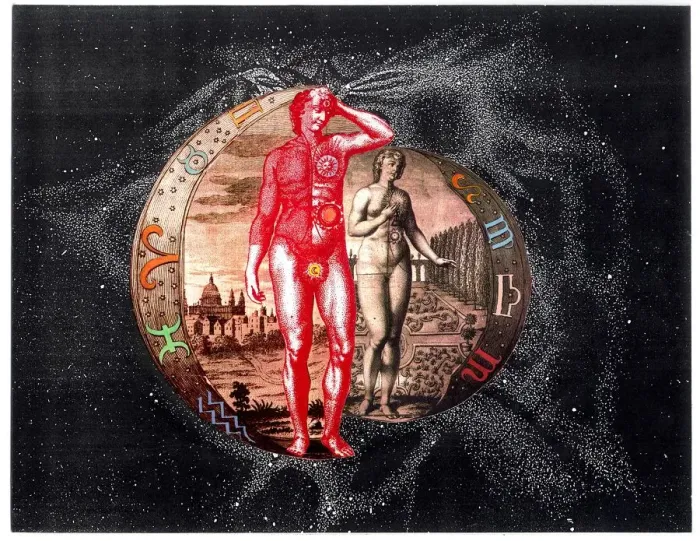 Framed Print : ROSICRUCIAN - CHAKRAS - ZODIAC The image of Cosmic Man and Woman with the planetary