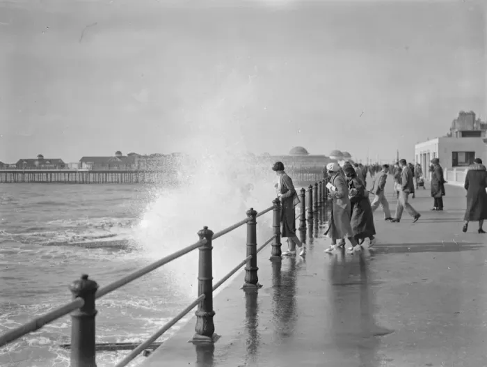 Framed Print : Rough Seas at Hastings. 5 October 1934 Framed Print : Rough Seas at Hastings. 5 October 1934