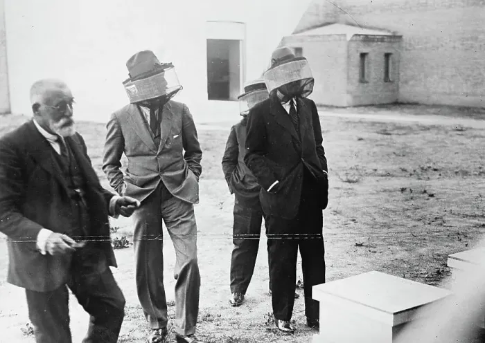 Framed Print : A Royal bee keeper. The King of Spain visiting an installation of bee hives Framed Print : A Royal bee keeper. The King of Spain visiting an installation of bee hives