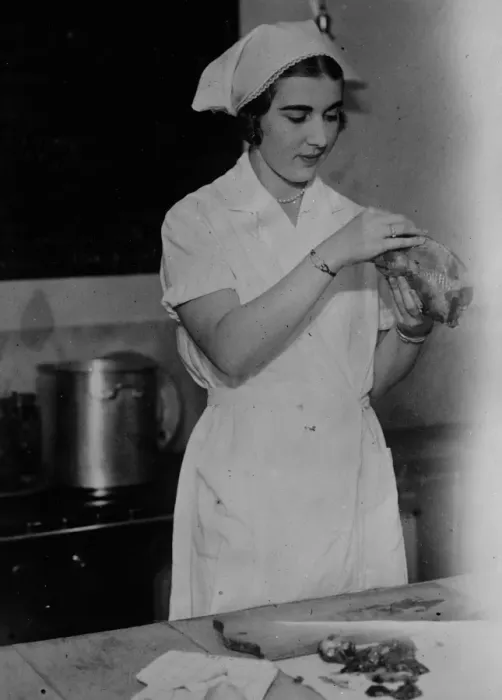 Framed Print : A Royal cook. Princess Ingrid of Sweden, photographed while working at the Cooking Framed Print : A Royal cook. Princess Ingrid of Sweden, photographed while working at the Cooking