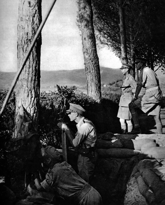 Framed Print : Royal Field Marshal viewing the fighting in Italy, the King in a forward observation Framed Print : Royal Field Marshal viewing the fighting in Italy, the King in a forward observation