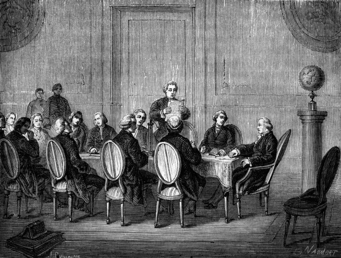 Framed Print : The Royal Society, London. Joseph Banks reads the letter from Volta announcing