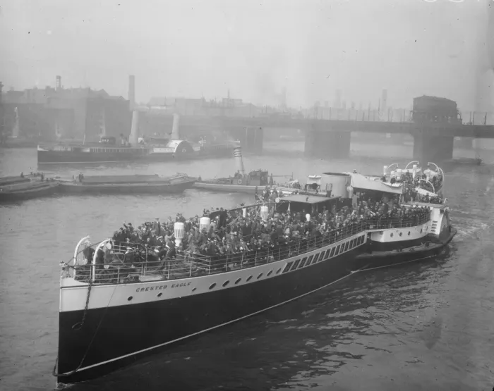 Framed Print : Royal Sovereign held up for coal. Margate trippers saved by oil burning Crested Framed Print : Royal Sovereign held up for coal. Margate trippers saved by oil burning Crested