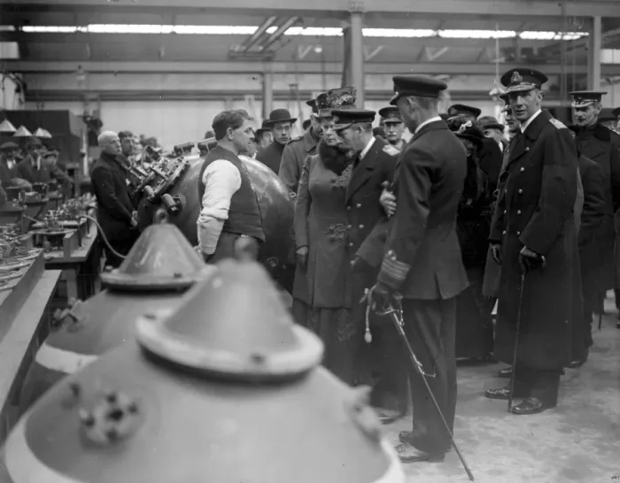 Framed Print : Royal visit to Immingham Docks. Their Majesties talking to Wilfred Whiting the Hero Framed Print : Royal visit to Immingham Docks. Their Majesties talking to Wilfred Whiting the Hero