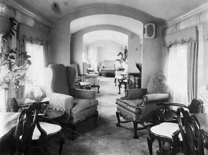 Framed Print : Royal visit preparations. A view of the lounge on the Royal Train Framed Print : Royal visit preparations. A view of the lounge on the Royal Train
