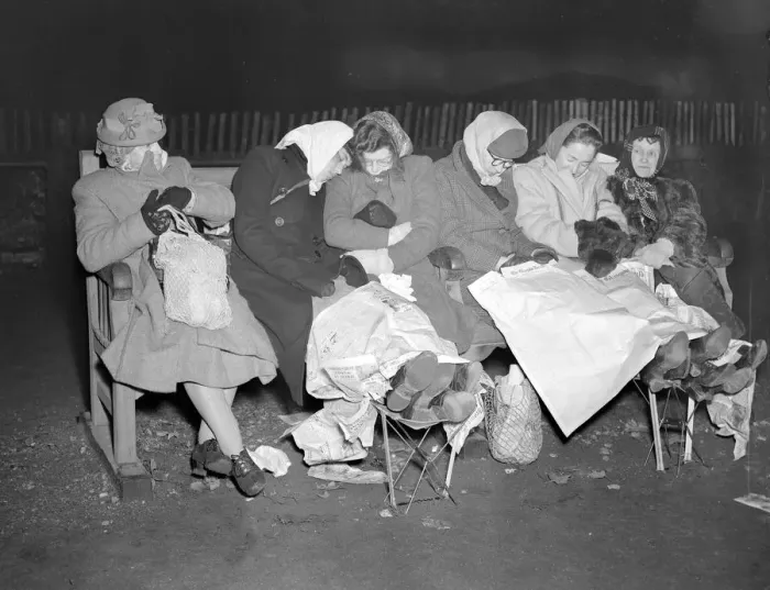 Framed Print : Royal Wedding. Five elderly ladies who are braving the weather by sleeping out all