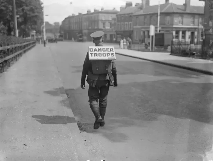 Framed Print : Safeguarding Marching Troops On The Roads. Manoeuvres season for the troops has commenced Framed Print : Safeguarding Marching Troops On The Roads. Manoeuvres season for the troops has commenced