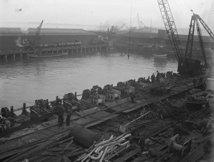 Framed Print : To salvage German warships at Scapa Flow Surrendered German submarine dock, converted Framed Print : To salvage German warships at Scapa Flow Surrendered German submarine dock, converted