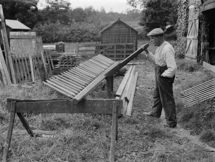 Framed Print : Samuel Hook, Scottow, ladder maker. 1937 Framed Print : Samuel Hook, Scottow, ladder maker. 1937