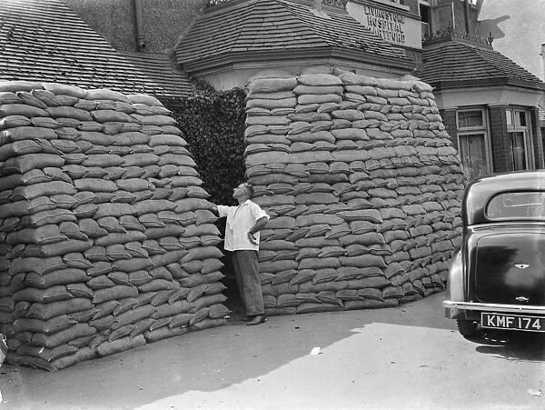 Sandbag protection for Livingstone Hospital at Gravesend, Kent. 1939