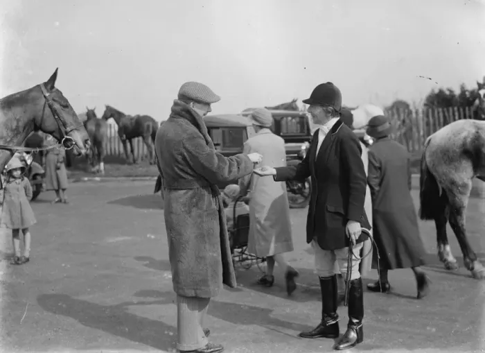 Framed Print : A scene at a hunt meet. 1935 Framed Print : A scene at a hunt meet. 1935