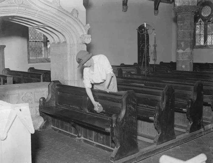 Framed Print : Scene of the Royal christening Cleaning the Royal pew in Goldsborough Church 17 Framed Print : Scene of the Royal christening Cleaning the Royal pew in Goldsborough Church 17