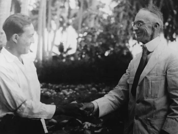 Framed Print : Scientist greets poets son. This photograph shows Prof F E Washburn, scientist Framed Print : Scientist greets poets son. This photograph shows Prof F E Washburn, scientist