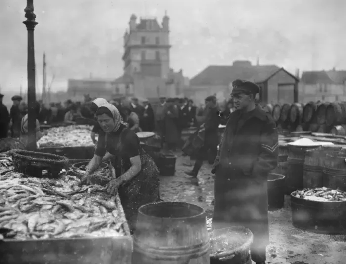 Framed Print : Scotch lassies engaged in curing kippers at Douglas, on the Isle of Man September Framed Print : Scotch lassies engaged in curing kippers at Douglas, on the Isle of Man September