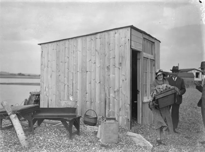 Framed Print : Sea defences broken by flood tide at Winchelsea, bungalows flooded and holidaymakers