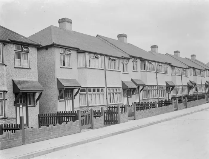 Framed Print : Semi detached houses on Savoy Road in Dartford, Kent. 1939 Framed Print : Semi detached houses on Savoy Road in Dartford, Kent. 1939