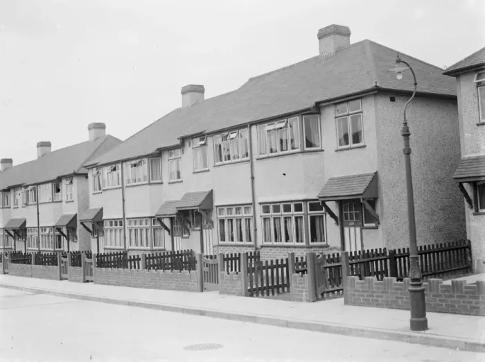 Framed Print : Semi detached houses on Savoy Road in Dartford, Kent. 1939 Framed Print : Semi detached houses on Savoy Road in Dartford, Kent. 1939