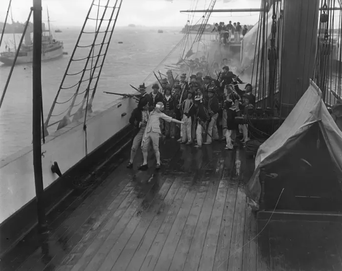 Framed Print : Re - shooting a scene from the film Nelson that was destroyed by fire. On Framed Print : Re - shooting a scene from the film Nelson that was destroyed by fire. On