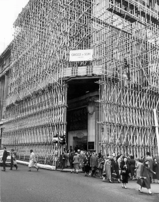 Framed Print : Shoppers passing through a tunnel of tubular scaffolding an intricate network, like Framed Print : Shoppers passing through a tunnel of tubular scaffolding an intricate network, like
