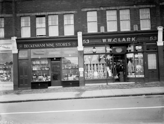 Framed Print : Shops along the high street in Beckenham, Kent 1 March 1938