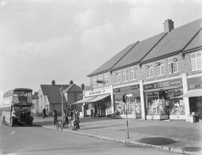 Framed Print : Shops on Marechal Niel Parade in Sidcup, Kent. 1937 Framed Print : Shops on Marechal Niel Parade in Sidcup, Kent. 1937