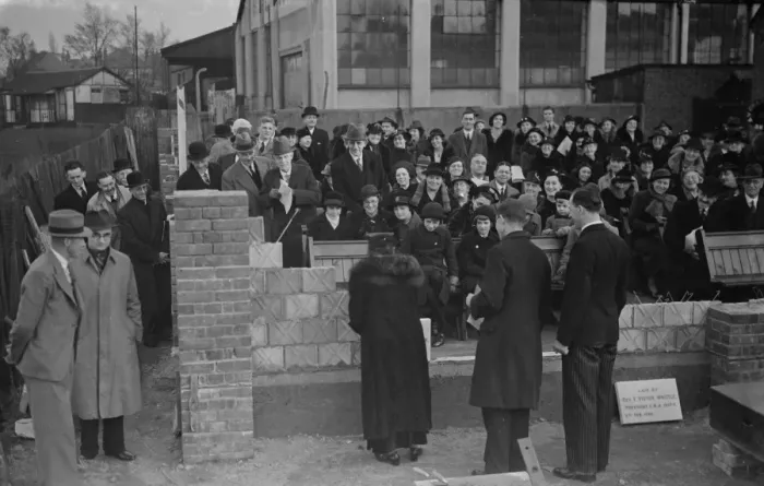 Framed Print : Sidcup Church Hall foundation stone laying. 1938 Framed Print : Sidcup Church Hall foundation stone laying. 1938