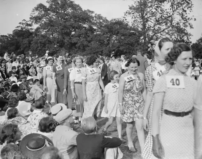 Framed Print : Sidcup jubilee homes fete. The girls beauty parade. 1938 Framed Print : Sidcup jubilee homes fete. The girls beauty parade. 1938