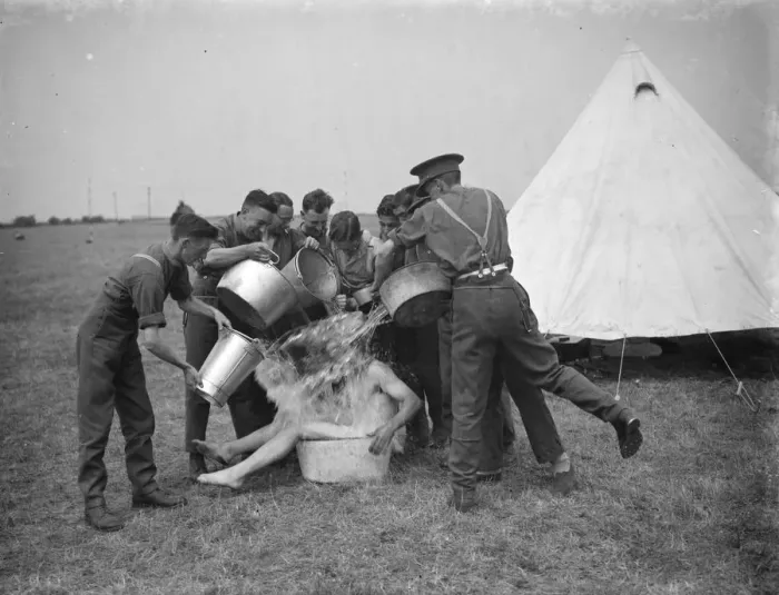 Framed Print : Sidcup territorials at Camp Stone. Camp bath time. 1938 Framed Print : Sidcup territorials at Camp Stone. Camp bath time. 1938