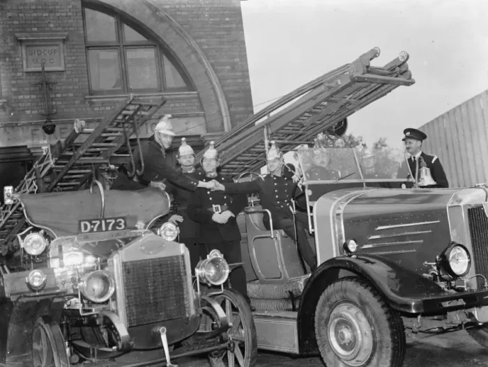Framed Print : Sidcups new and old fire engines side by side 19 April 1937 Framed Print : Sidcups new and old fire engines side by side 19 April 1937