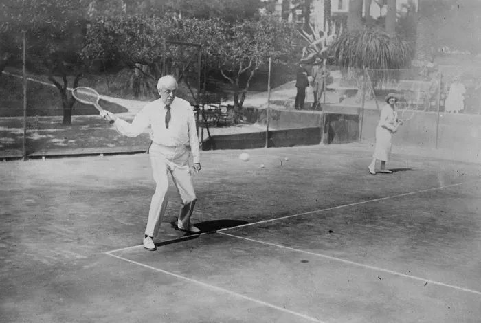 Framed Print : Sir Arthur Balfour at Tennis The Tennis attitude of Lord Balfour has just reached