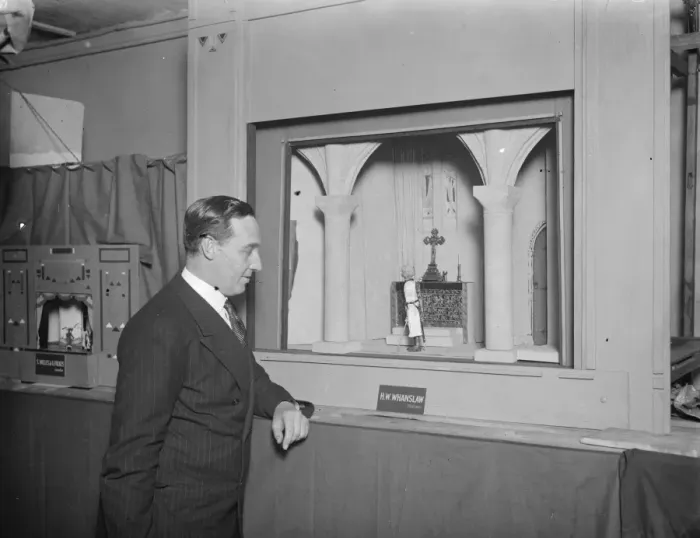 Framed Print : Sir Barry Jackson opens British model theatre guilds exhibition at Upper John Street Framed Print : Sir Barry Jackson opens British model theatre guilds exhibition at Upper John Street