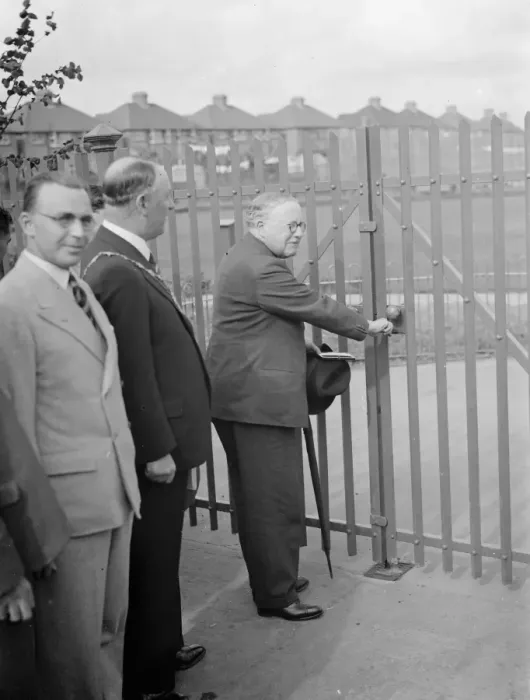 Framed Print : Sir Kingsley Wood opens Erith playground. 1937 Framed Print : Sir Kingsley Wood opens Erith playground. 1937
