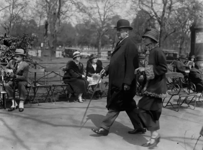 Framed Print : Society in the Park. Sir Cecil and Lady Lowther. 9 May 1924 Framed Print : Society in the Park. Sir Cecil and Lady Lowther. 9 May 1924