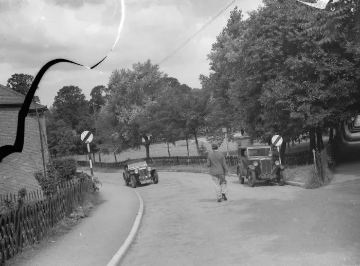 Framed Print : Speed limit signs in Farningham, Kent. 1939 Framed Print : Speed limit signs in Farningham, Kent. 1939
