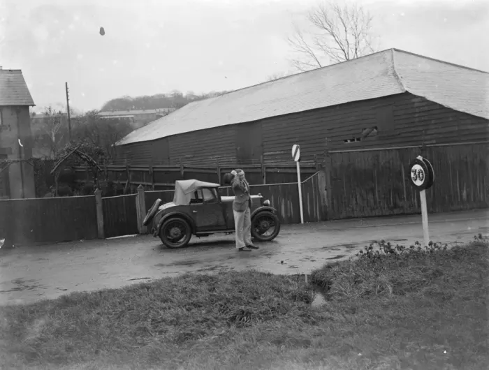 Framed Print : Speed limit signs in Longfield, Kent. 1939 Framed Print : Speed limit signs in Longfield, Kent. 1939