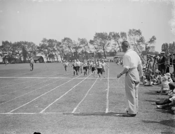 Framed Print : Sport at Swanley school. End of the race. 1938 Framed Print : Sport at Swanley school. End of the race. 1938