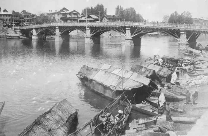 Framed Print : Srinagar, Kashmir. The bridge over the Jhelum River. 4 December 1924