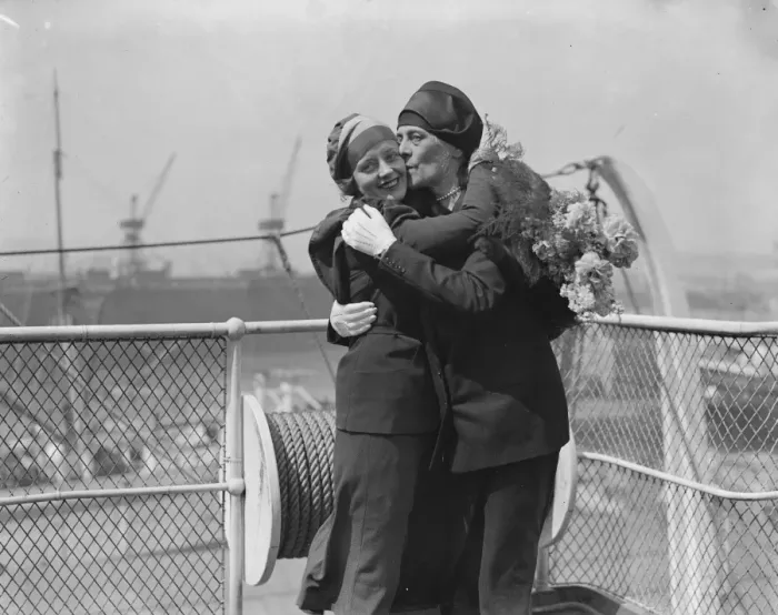 Framed Print : On the SS Berengaria at Southampton Miss Ecelyn Laye and her mother 29 April 1930 Framed Print : On the SS Berengaria at Southampton Miss Ecelyn Laye and her mother 29 April 1930
