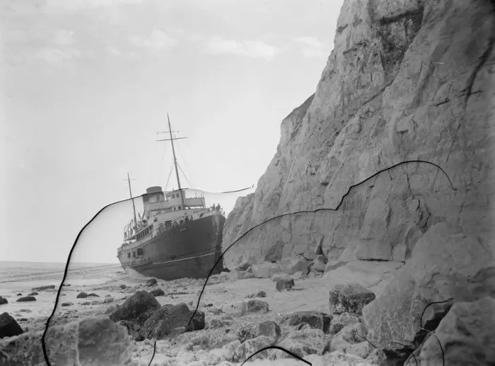 Framed Print : SS Newhaven ashore. The first attempt to float the famous cross Channel steamer Framed Print : SS Newhaven ashore. The first attempt to float the famous cross Channel steamer