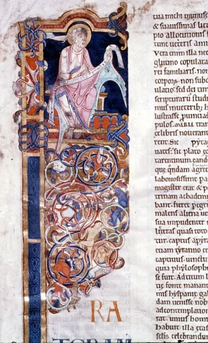 Framed Print : St Jerome writing his preface with hand of God on left