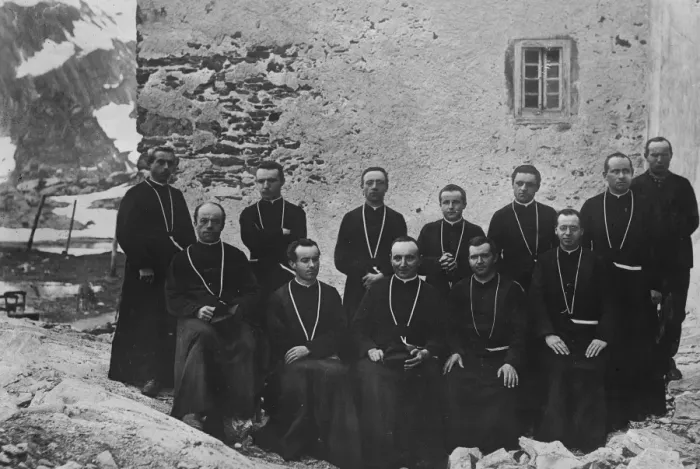 Framed Print : The staff of monks at the famous great St Bernard monastery. 1 August 1920 Framed Print : The staff of monks at the famous great St Bernard monastery. 1 August 1920