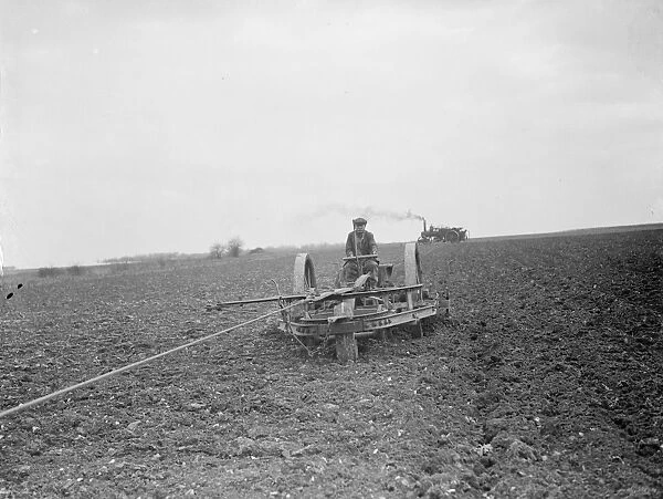 Steam tractor cultivation at Farningham, Kent. 1938